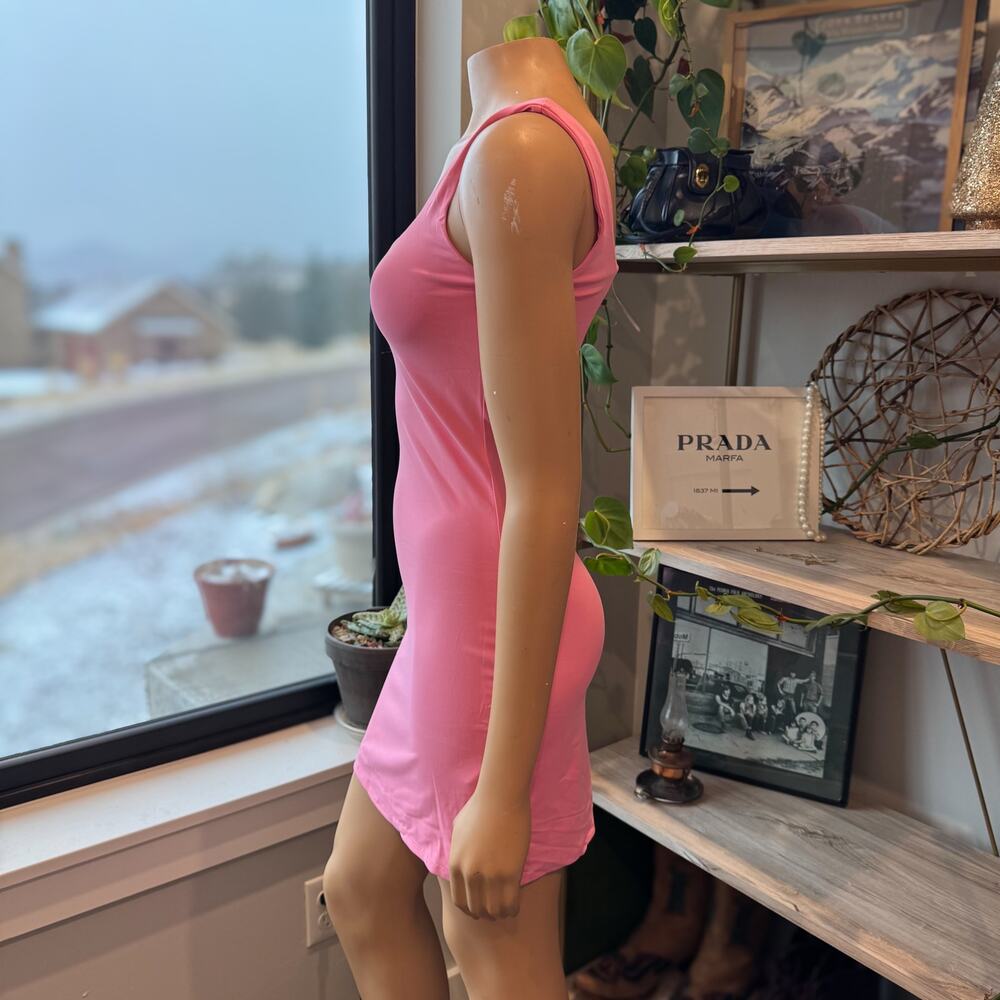 NWT Francesca’s Tina Pink Square Neck Bodycon Nylon Tank Mini Dress - Medium - Picture 4 of 9